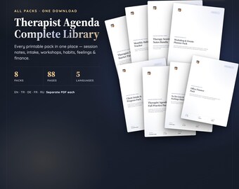 Printable Therapist Agenda Bundle | Therapy Packs, 5 Languages, Session Notes, Intake Forms, Mental Health