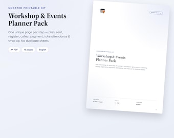 Therapist Workshop Planner PDF | Event Roster, Seat Chart, Roll Call & Wrap-up | Undated Printable