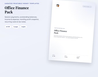 Office Finance Pack | 5 Languages | Therapist Payment Log & Expense PDF A4