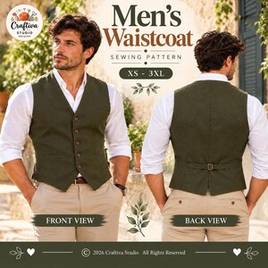 Waistcoat Sewing Pattern for Men | Men Vest Sewing Pattern | Waistcoat Men| Sewing Pattern Vest Men | Top Pattern Men, Suit Pattern Men