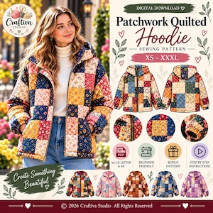 Quilted Jacket with Hoodie Sewing Pattern | Quilted Jacket Pattern | Sewing Patterns | Quilted Sewing Pattern | Hooded Jacket | Women Jacket