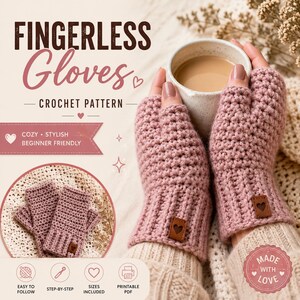 Crochet Fingerless Gloves Pattern PDF, Easy Beginner Crochet Gloves ...