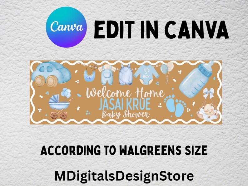 Editable Baby Shower Banner Template 2x6 Ft, Printable Canva Design ...