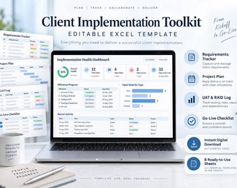 Client Implementation Toolkit Excel Template | Project Plan, UAT Tracker, RAID Log & Go-Live Checklist