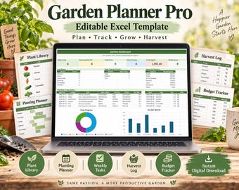 Garden Planner Excel Template | Planting Calendar, Harvest Tracker, Garden Beds, Tasks & Budget