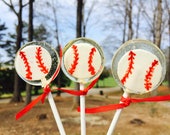 Baseball Party Round Lollipops - 12 Made with Hand painted Fondant Baseballs, Spring, Wedding Favors, Gift, Baby Shower Favors, Baseball