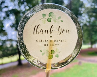 Custom Text "Thank You", with Couple Names and Date, in a Hard Candy Sucker, Lollipop, Pop