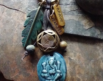 Ganesh, Ganesha Talisman Bag Charm • Artisan Pendant, African Turquoise Jasper, Affirmation Charm | Significant by Kelle