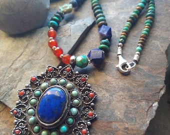 Turquoise, Lapis, Coral, Carnelian and Czech Glass Boho Style Necklace • Significant by Kelle • Meaningful Jewelry | 17" Necklace