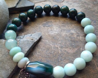 Amazonite, Bloodstone and Jade Stretch Bracelet • BRANCHING OUT Growth  Intention Bracelet • Meaningful Mindfully Made Jewelry • Significant