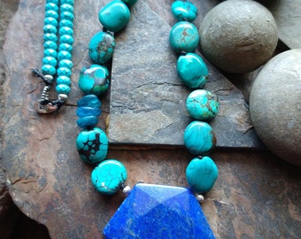 Lapis, Turquoise, Apatite Maximalist Boho Statement Necklace • Natural Turquoise Necklace • Significant by Kelle