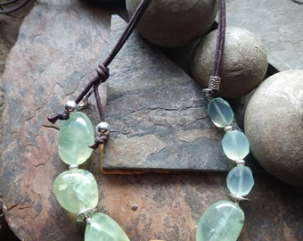 Kingman Turquoise, Prehnite, Green Chalcedony, Hill Tribe Silver Boho Style Necklace • Green Gem, Natural Turquoise • Significant by Kelle