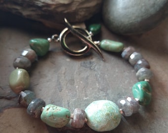 Genuine Turquoise Bracelet • Elisa Turquoise, Arizona Turquoise, Grey Kyanite • Sundance Style Boho Bracelet • Green Turquoise