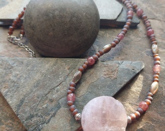 Rose Quartz, Recycled Glass, Pink Muscovite Romantic Boho Style Necklace • Significant by Kelle • Meaningful Jewelry