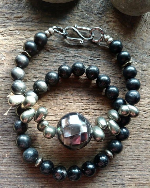 Shungite Pyrite Hypersthene Bracelet Set Soulful Modern | Etsy