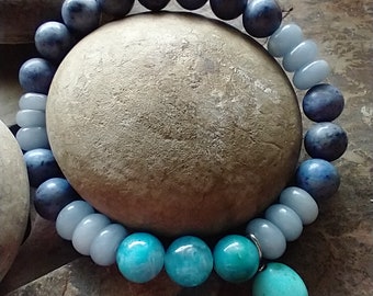 Chrysocolla in Quartz, Angelite, Denim Lapis and Turquoise • Clarity and Serenity CLOUD BUSTING Intention Bracelet