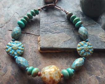 GARDEN PARTY Boho Bracelet | Turquoise, Czech Glass | Dahlia Bracelet| Significant by Kelle