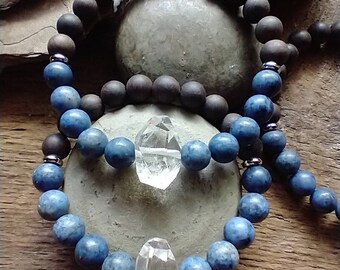 Dumortierite, Clear Quartz Gemstone Stretch Bracelet • PSYCHIC ABILITY Intention Bracelet • Healing Jewelry | Mala Beads | Yoga Bracelet