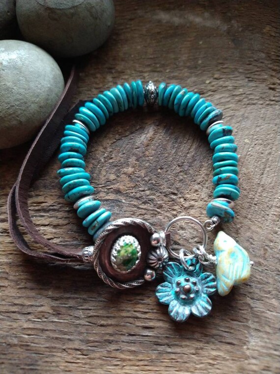 Genuine Turquoise Bracelet Sonoran Gold Turquoise Button - Etsy