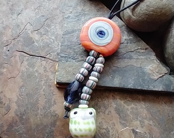 Turkish Eye Bead, Gooseberry Beads, Owl Talisman Necklace • Adjustable Length Layering Necklace • Significant by Kelle