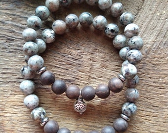 Yooperlite and Sandalwood Gemstone Stretch Bracelet • EXPRESSLY ME Intention Bracelet • Healing Jewelry | Mala Beads | Yoga Bracelet