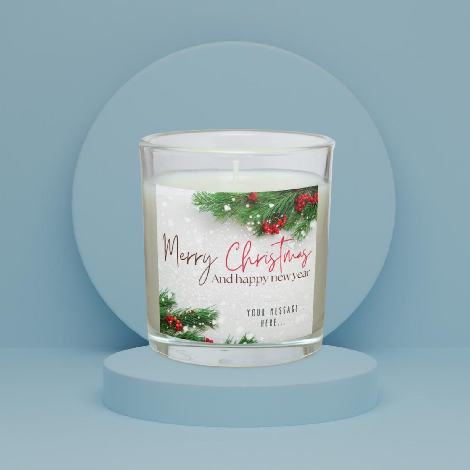Candle Wrapper Label Merry Christmas Candle | Pine & Berry Label | Secret Santa Gift for ...