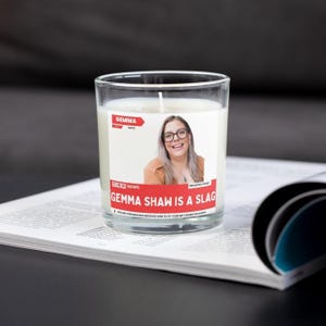 Personalised Rude Photo Candle – Breaking News with Custom Headline
