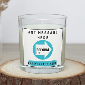 Personalised Reform UK Candle – Political Design and Custom Message