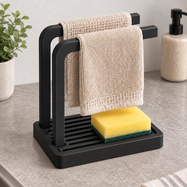 Kitchen Sink Organizer – Sponge Holder and Dishcloth Rack with Drip Tray