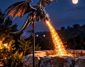 Solar Dragon Garden Stake Light, Fiber Optic Fire-Breathing Effect, Fantasy Outdoor Decor
