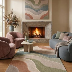 Vintage Wavy Hand Tufted Rectangular Living Area Carpet For Living Room.