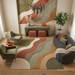 Vintage Wavy Hand Tufted Rectangular Living Area Carpet For Living Room.