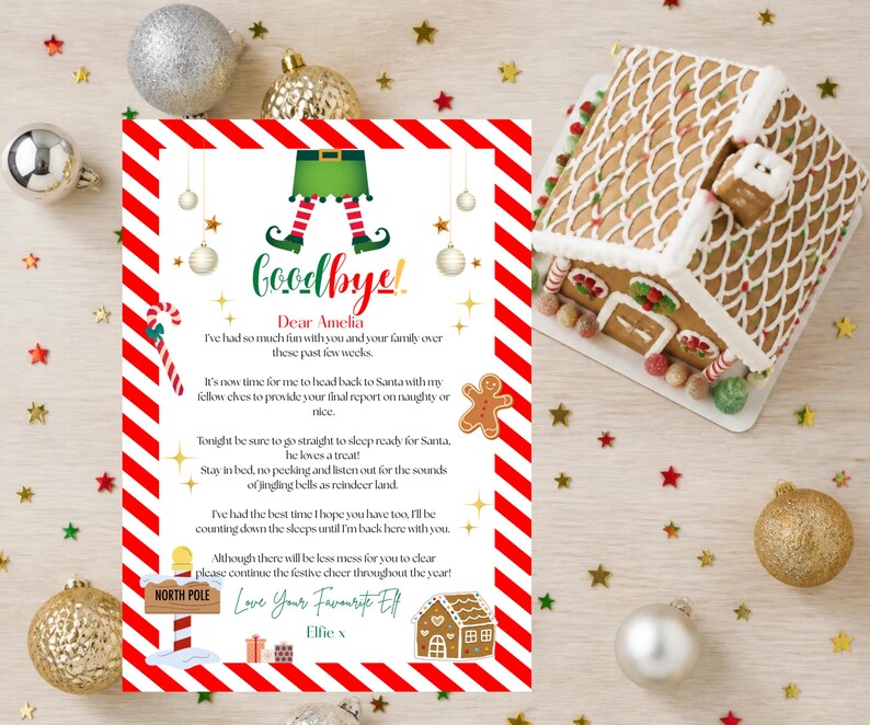 Editable Elf Candy Cane I'm Back & Goodbye Letter Arrival Letter Return ...
