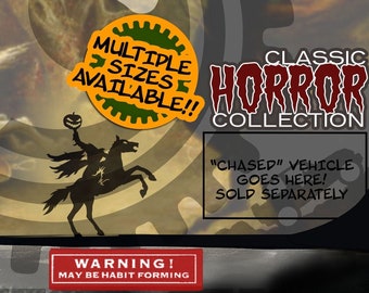 Headless Horseman Creepy Halloween Vinyl Easter Egg Micro Decal Windshield Chaser Sticker Classic Horror Pumpkin Head Horse Riding Demon