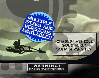 Armored Bounty Hunter riding a Speeder Bike Vinyl Easter Egg Micro Decal Windshield Chaser Sticker