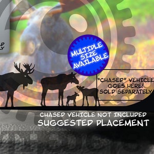 Moose Family Bull, Mother, and Calves Vinyl Easter Egg Micro Decal Windshield Chaser Sticker Cow Calf Antler Mooses