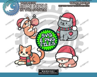 Christmas Cats Adorable Cat SVG / PNG / AI files Cats in Holiday Hats Full Color and Black and White Design Art