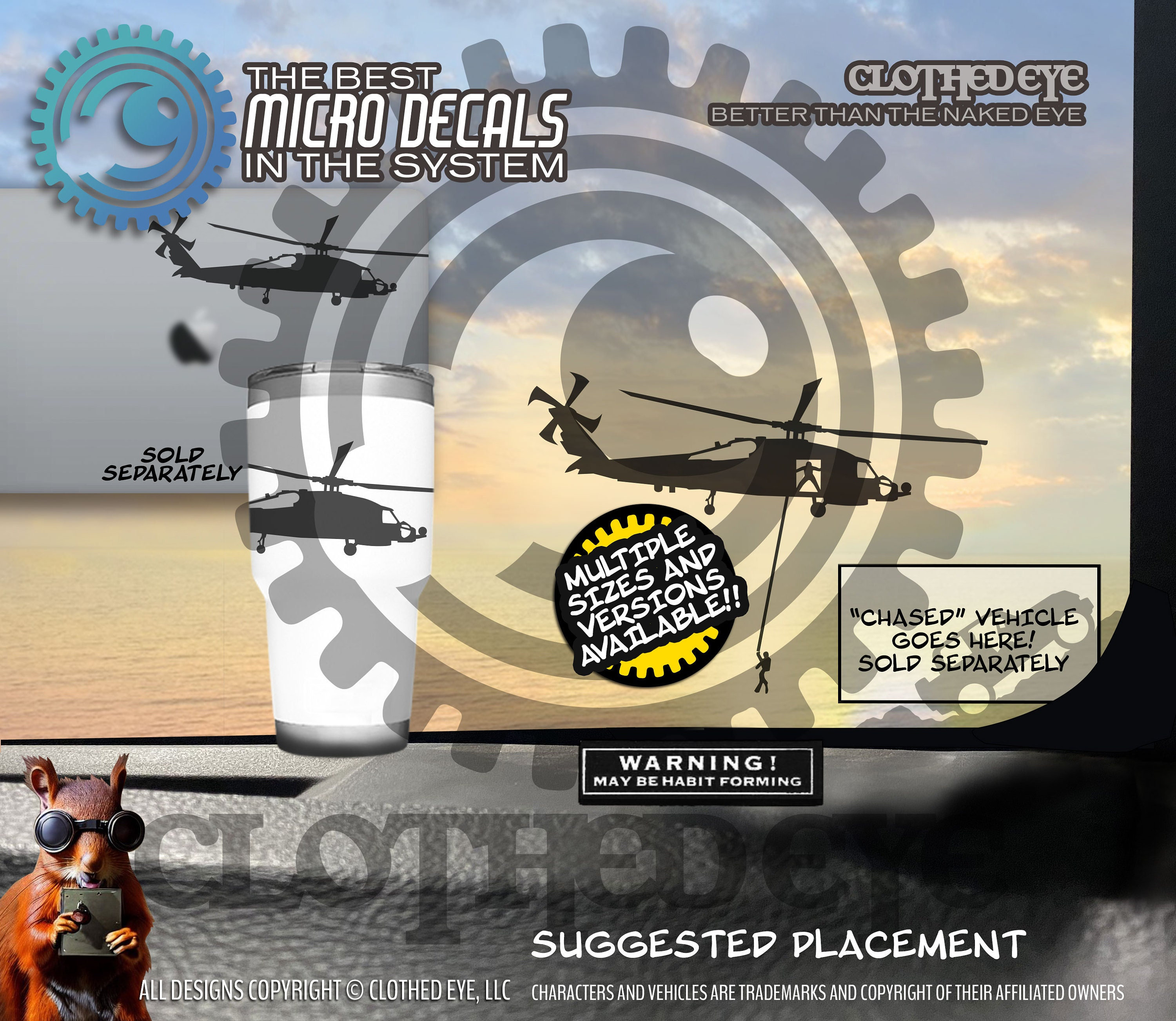 Microcalcomanía de vinilo para parabrisas con forma de huevo de Pascua del helicóptero Sikorsky SH-60 Seahawk. ¡Dos versiones de este helicóptero para ti! Con una persona izada