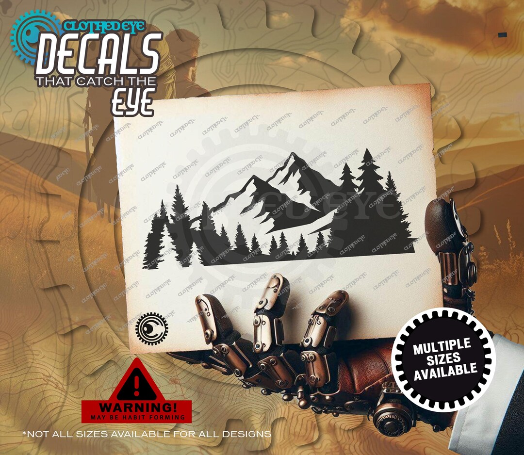 Mountain Adventure Scene Vinyl Decal Window Sticker Forest Trees and ...