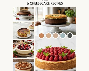 Raccolta di ricette per cheesecake, ricettario digitale definitivo, 6 ricette gourmet di cheesecake, pistacchio Kunafa di San Sebastian e Dubai, download immediato.