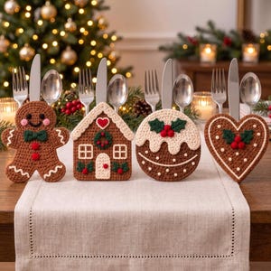 Weihnachtliches Lebkuchen-Besteckhalter-Set, Häkelanleitung (PDF)