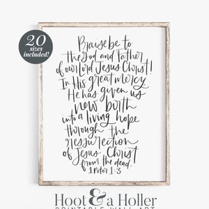 1 Peter 1:3 New Birth into a Living Hope Printable Wall Art Scripture | Bible Verse Art | Spring Wall Decor | Christian Easter Decor