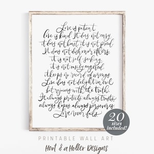 1 Corinthians 13:4-7 Printable Wall Art Scripture | Love Is Patient and Kind | Love Never Fails | Bible Verse Art | Christian Gifts