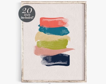 Brush Stroke Abstract Printable Wall Art  | Modern Contemporary Wall Decor | Navy Blush Pink Chartreuse Mustard Painting Abstract Art Print