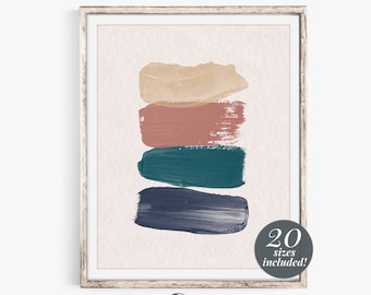 Brush Stroke Abstract Printable Wall Art  | Modern Contemporary Wall Decor | Navy Blush Pink Teal | Brush Stroke Painting Abstract Art Print