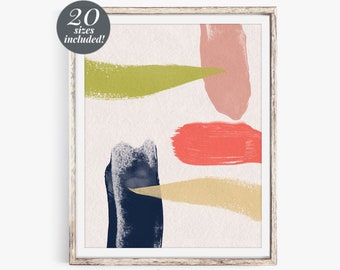 Brush Strokes Abstract Printable Wall Art  | Modern Contemporary Wall Decor | Navy Blush Pink Chartreuse Mustard Painting Abstract Art Print