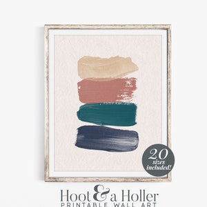 Brush Stroke Abstract Printable Wall Art  | Modern Contemporary Wall Decor | Navy Blush Pink Teal | Brush Stroke Painting Abstract Art Print