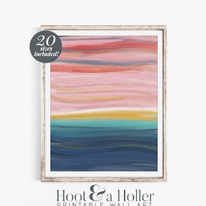 Sunset Abstract Printable Wall Art  | Modern Contemporary Wall Decor | Navy Blush Pink Chartreuse Mustard Painting Abstract Art Print