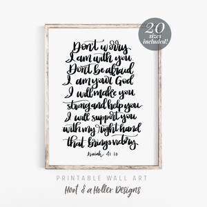 Isaías 41 10 No temas ni te preocupes Escritura de arte de pared imprimible / Impresiones de versículos bíblicos / Decoración de granja / Regalos cristianos Día de las madres