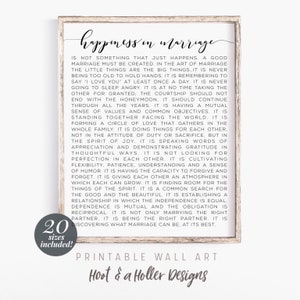 Happiness in Marriage Printable Wall Art | The ART of MARRIAGE Poem Print | Wedding Anniversary Prints | Valentines Gift | Farmhouse Decor